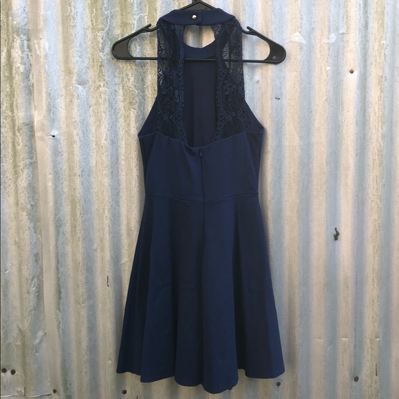 Lulu’s Dress Hometown Girl Size S Mini Skater Blue Lace Sleeveless Cutout - Picture 6 of 14